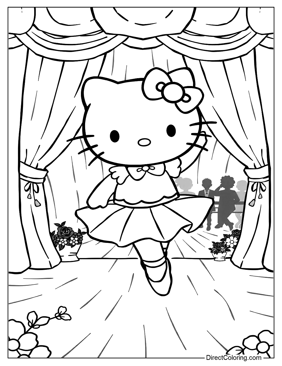 Hello Kitty Ballerina on Stage Coloring Sheet